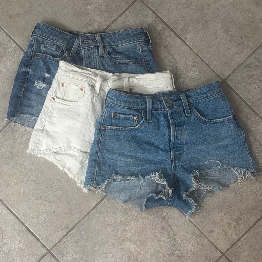 3pair Stylish Denim and White Women's Shorts